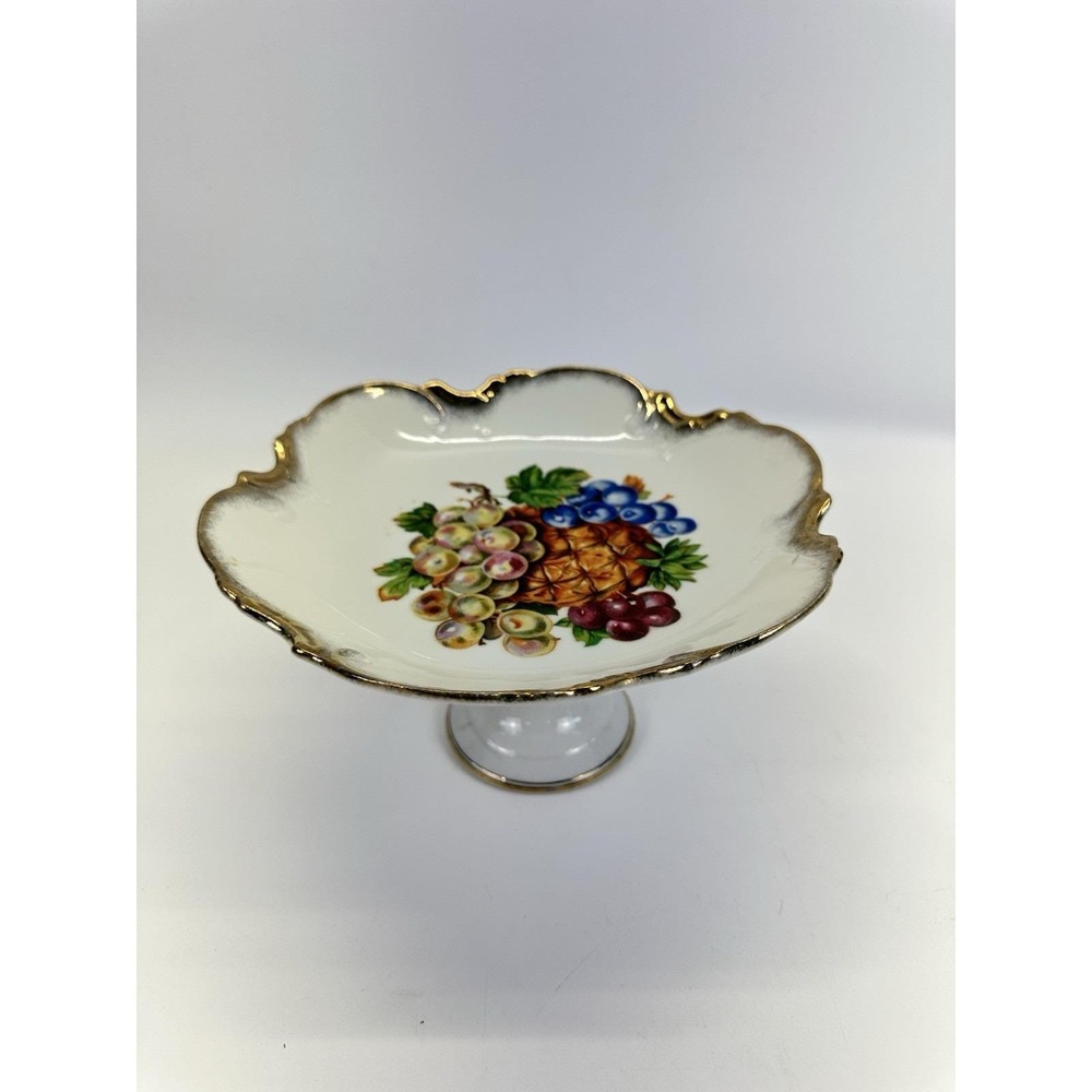 Vintage Nippon Yoko Boeki Japan Fruit Pedestal Dish 8" Scalloped Gold Trim